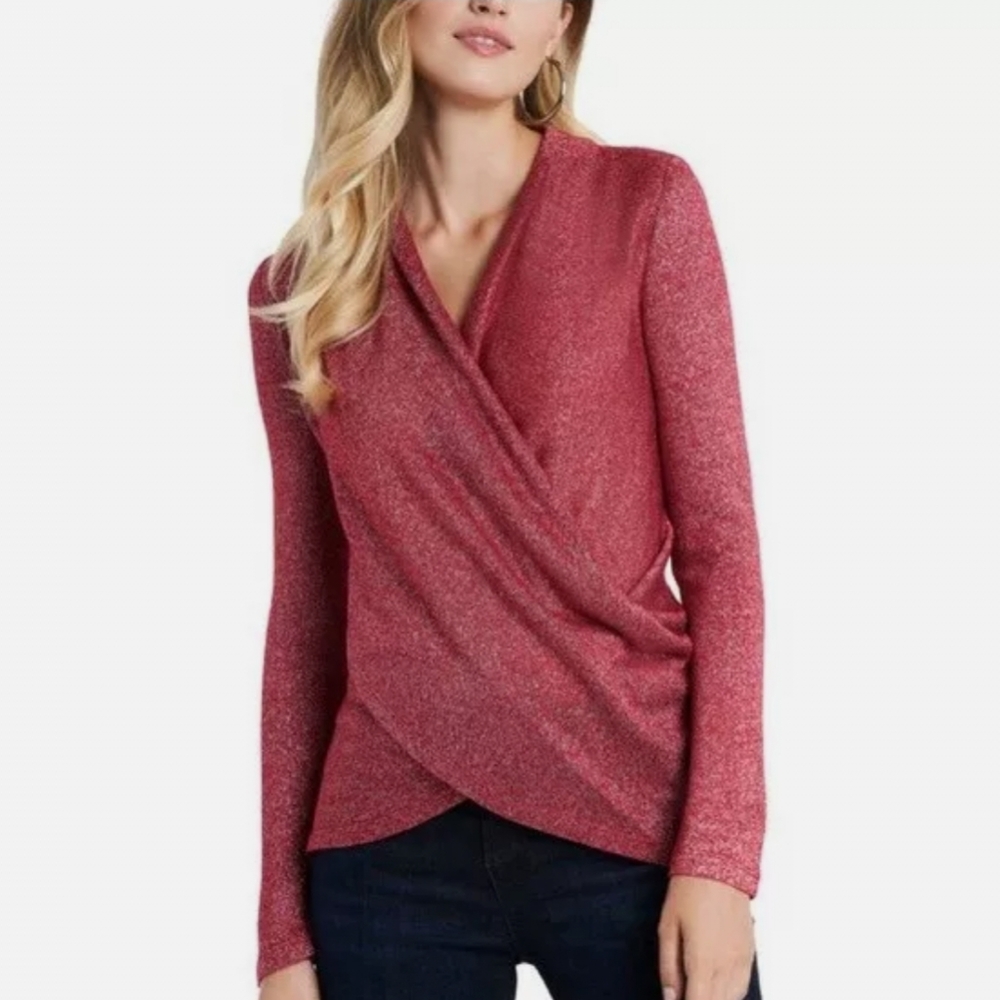 1.STATE Sparkle Cozy Crisscross Front Knit Top Vibrant Red Size Large NWT